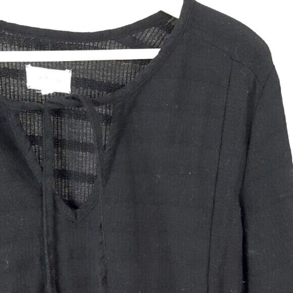 Lou & Grey Mini Dress Black Small 100% Cotton Pocket Roll Tab Lace Up Drawstring - Picture 3 of 9